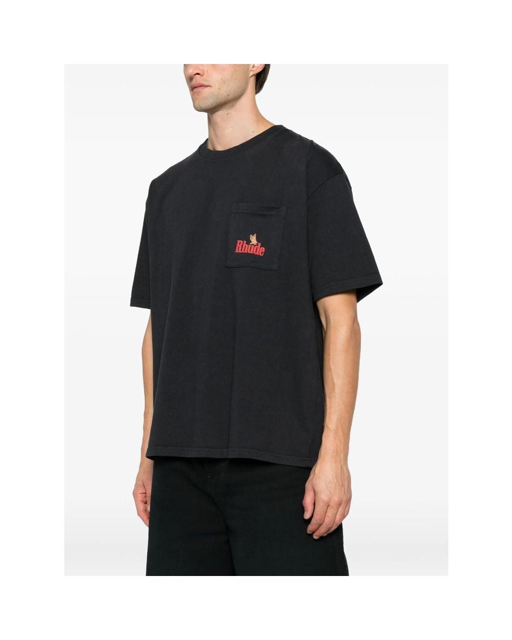 Rhude Black T-Shirt Cotton T-Shirts And Polos for men