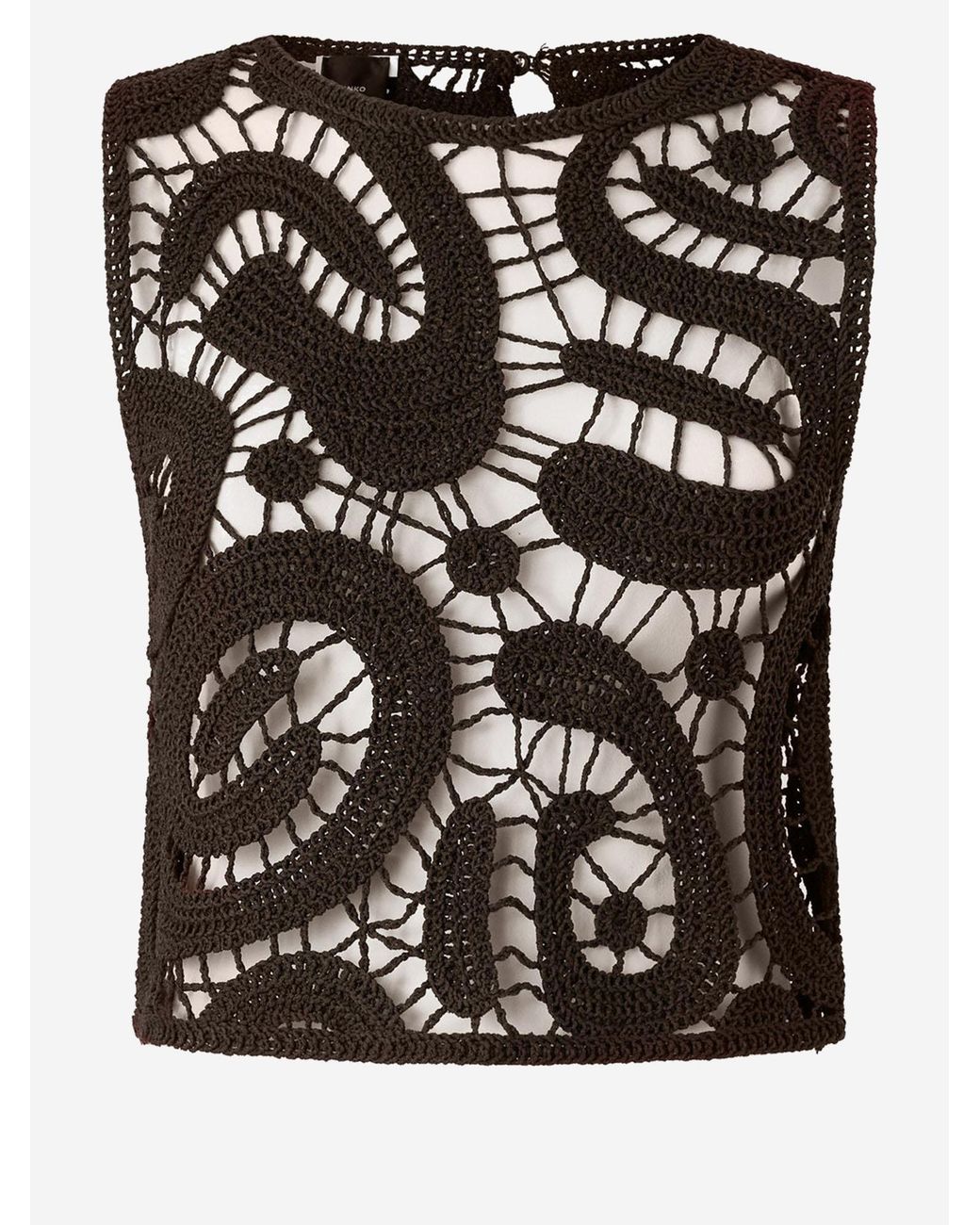 Pinko Black Geometric Crochet Top Viscose Tops