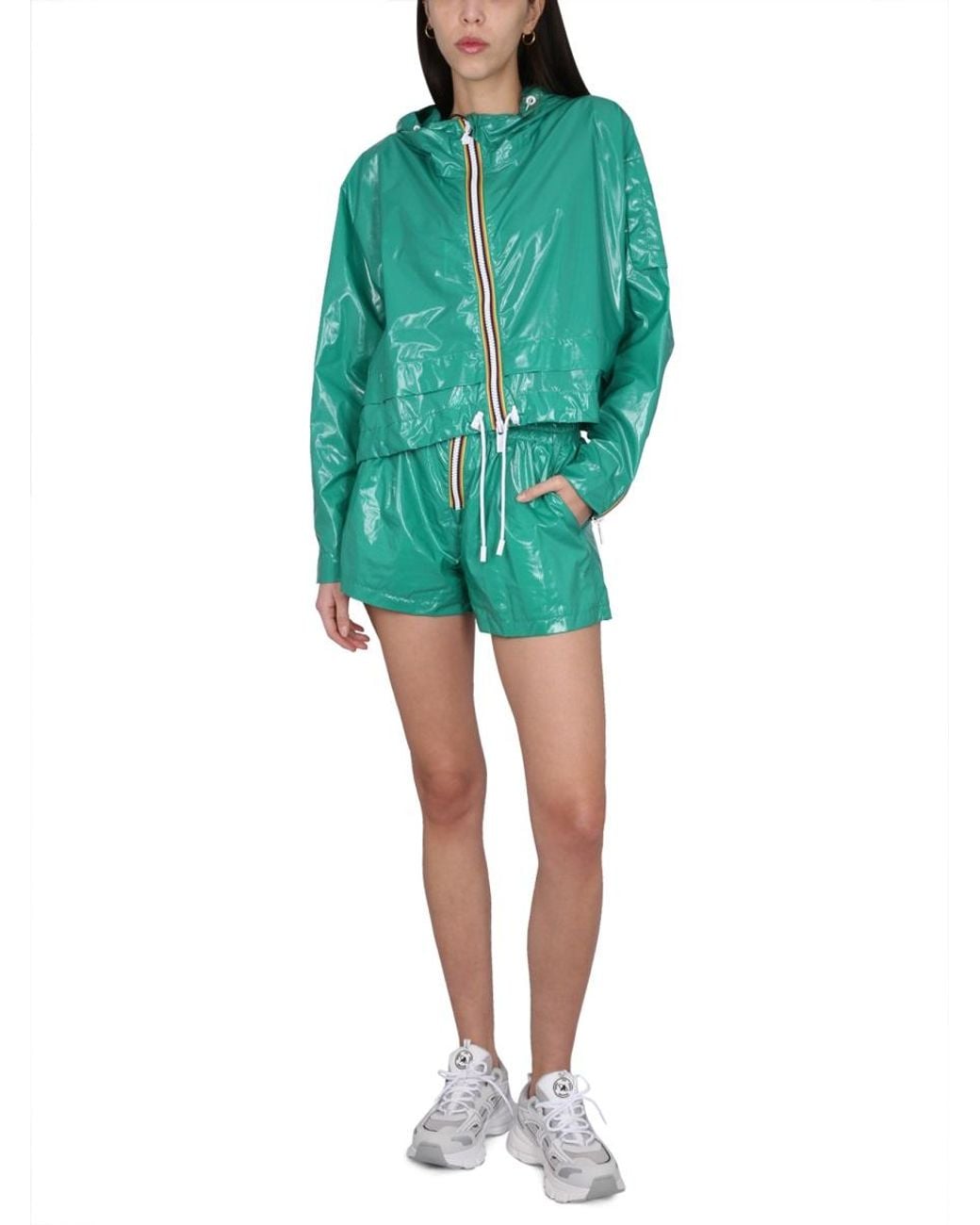 K-Way Green Nylon Shorts With Zip Closure Polyamide