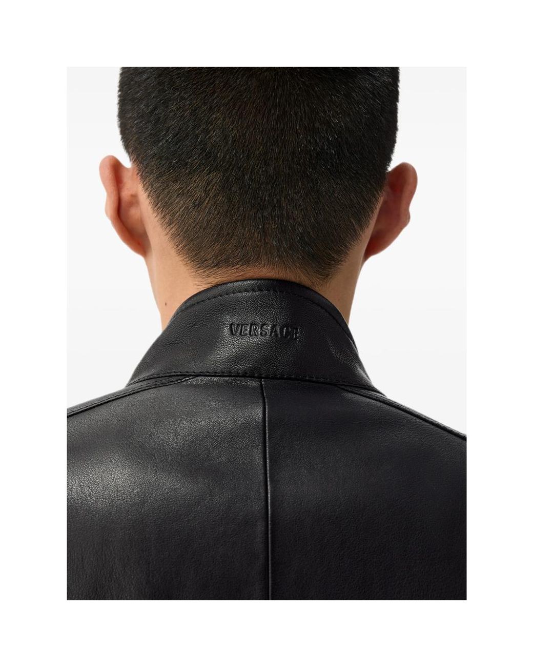 Versace Black Leather Jacket Calf for men