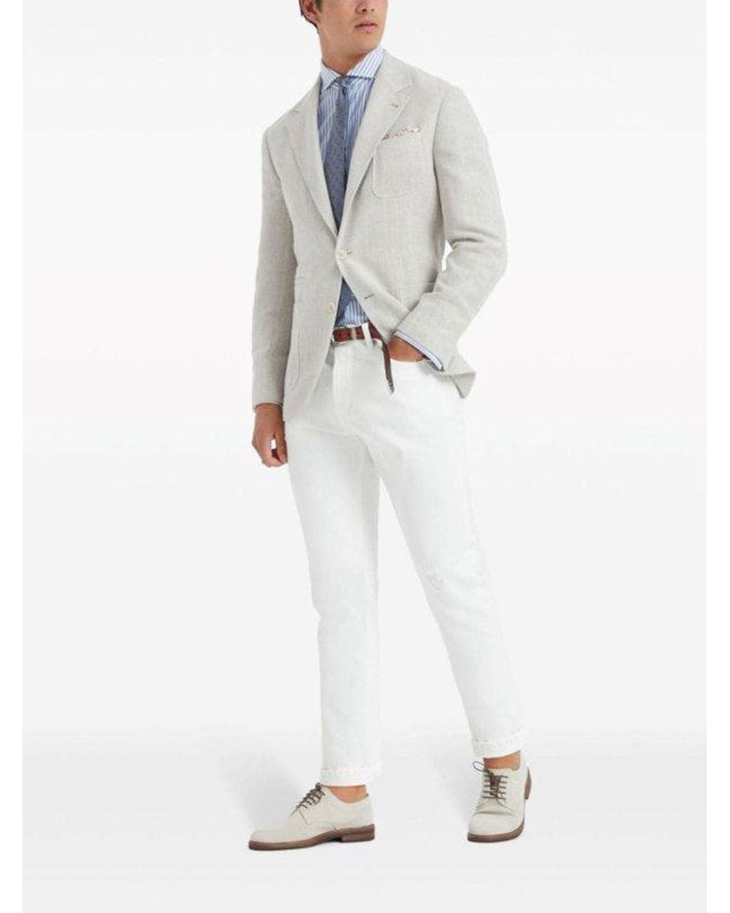 Brunello Cucinelli Blue And Light Striped Shirt for men