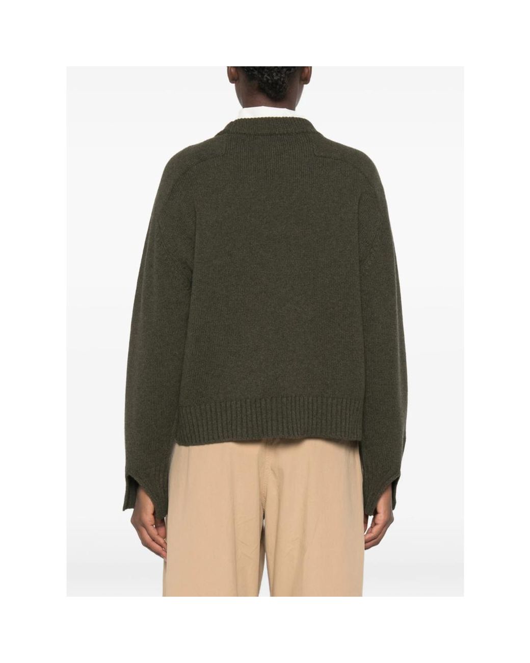 Soeur Green Ribbed-Trim Raglan-Sleeve Sweater