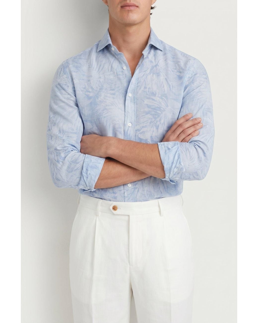Brunello Cucinelli Blue Light Linen Cotton Shirt for men