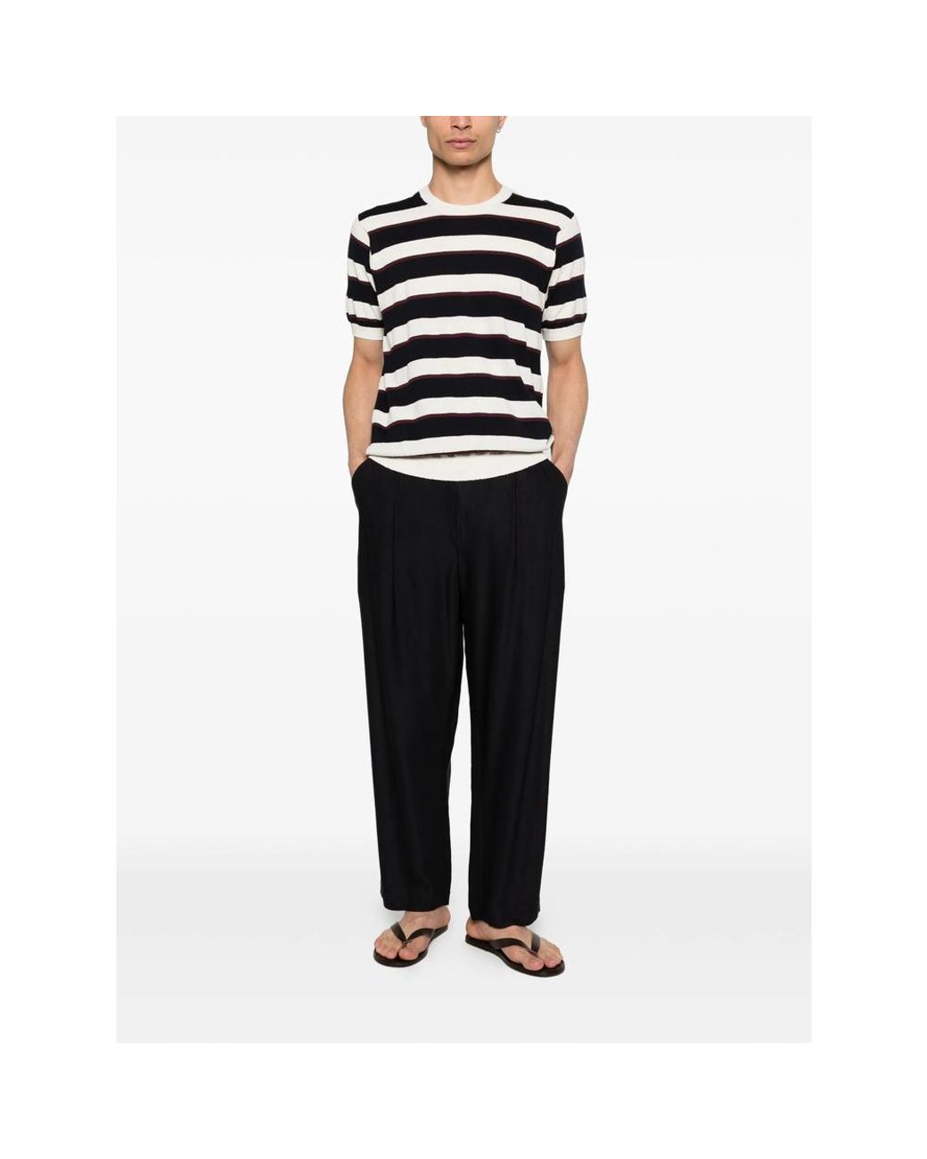 Scaglione Black Striped-Patterb Crew-Neck T-Shirt for men