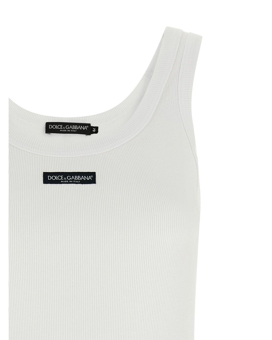Dolce & Gabbana White Dolce & Gabbana Ribbed Cotton Logo-Patch Tank Top