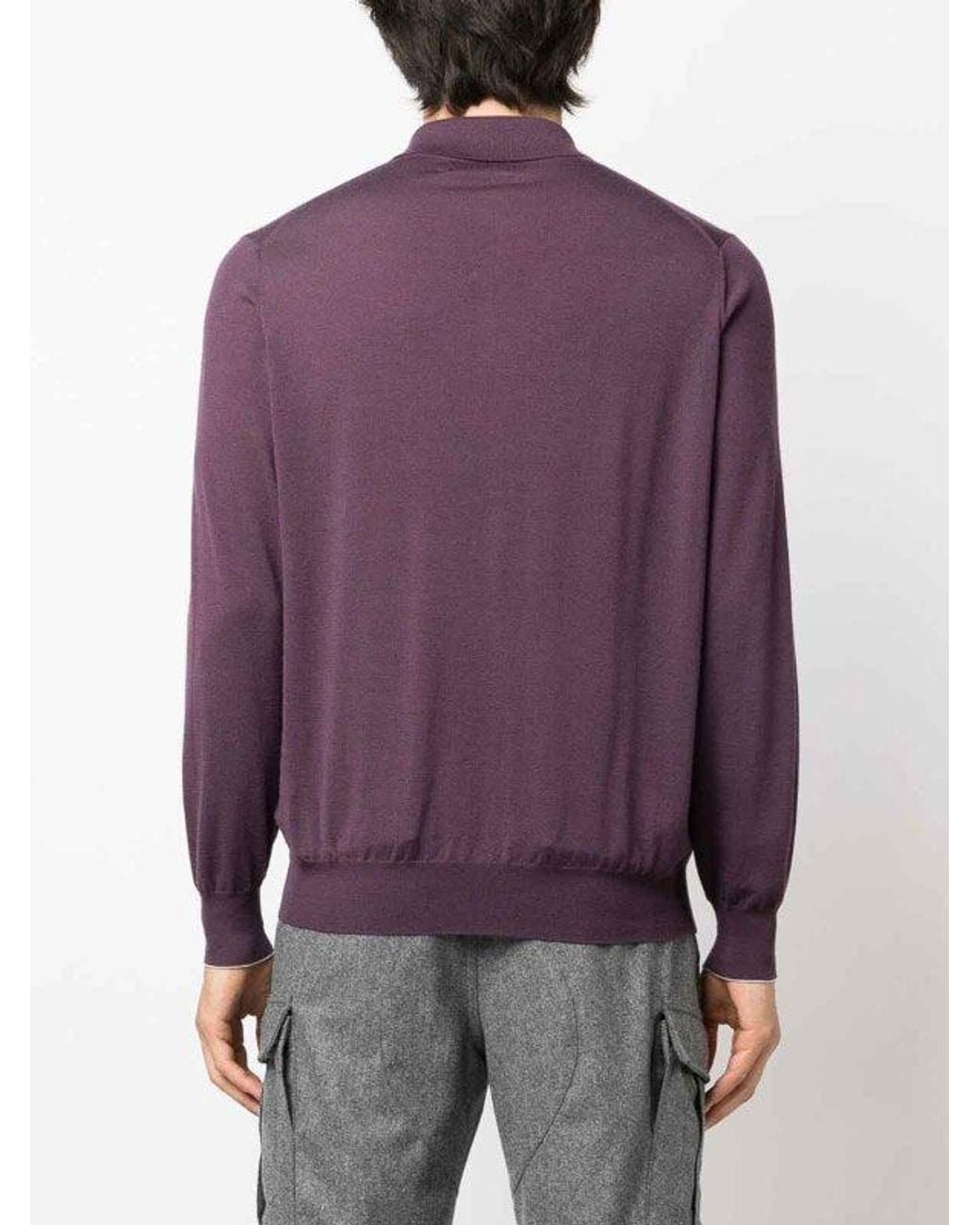 Brunello Cucinelli Purple Dark Wool Polo Shirt for men