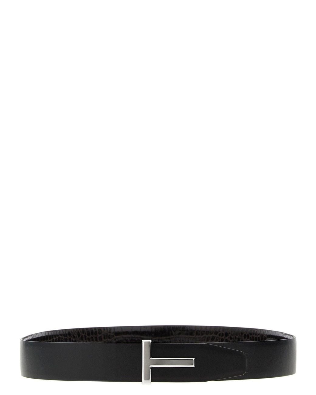Tom Ford White Reversible Crocodile-Print Leather Belt for men