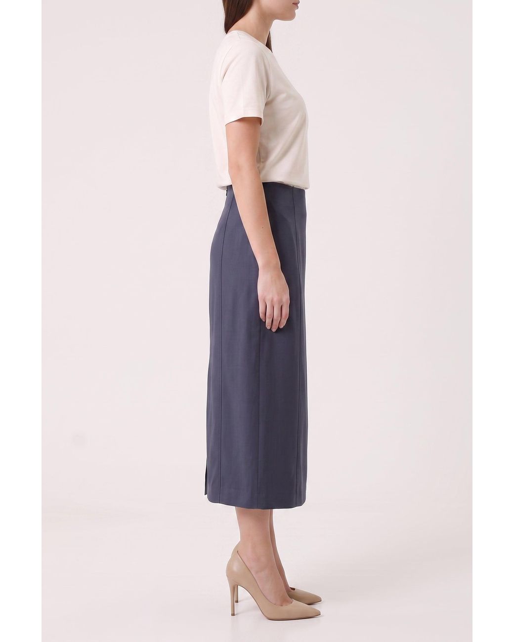Brunello Cucinelli Blue Dark Linen Blend Skirt