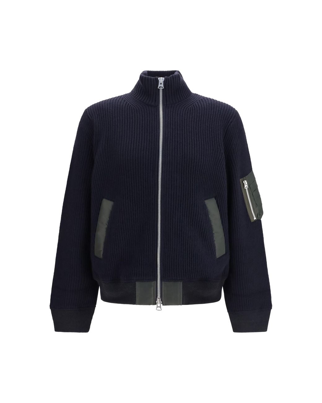 Sacai Blue Ribbed Sweater Wool Ovis Aries Jacket for men