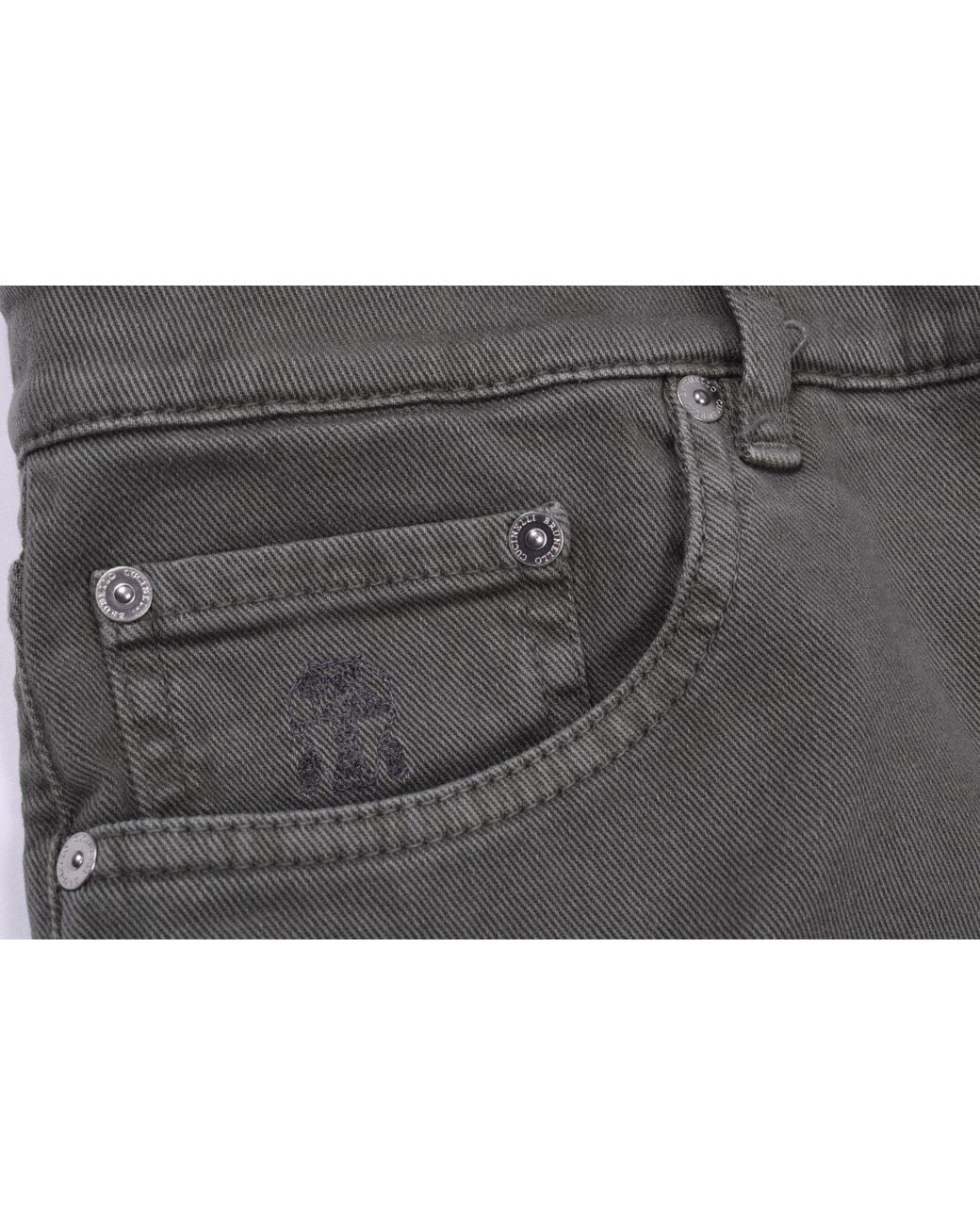 Brunello Cucinelli Gray Sage Cotton Traditional Trousers for men