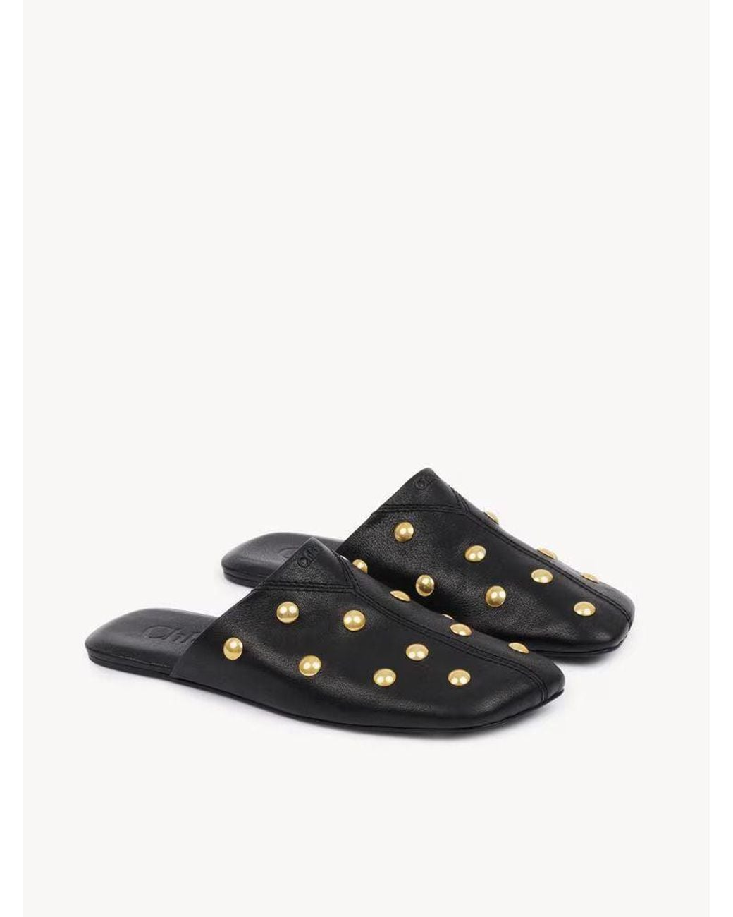 Chloé White Chloé Studded Leather Slippers