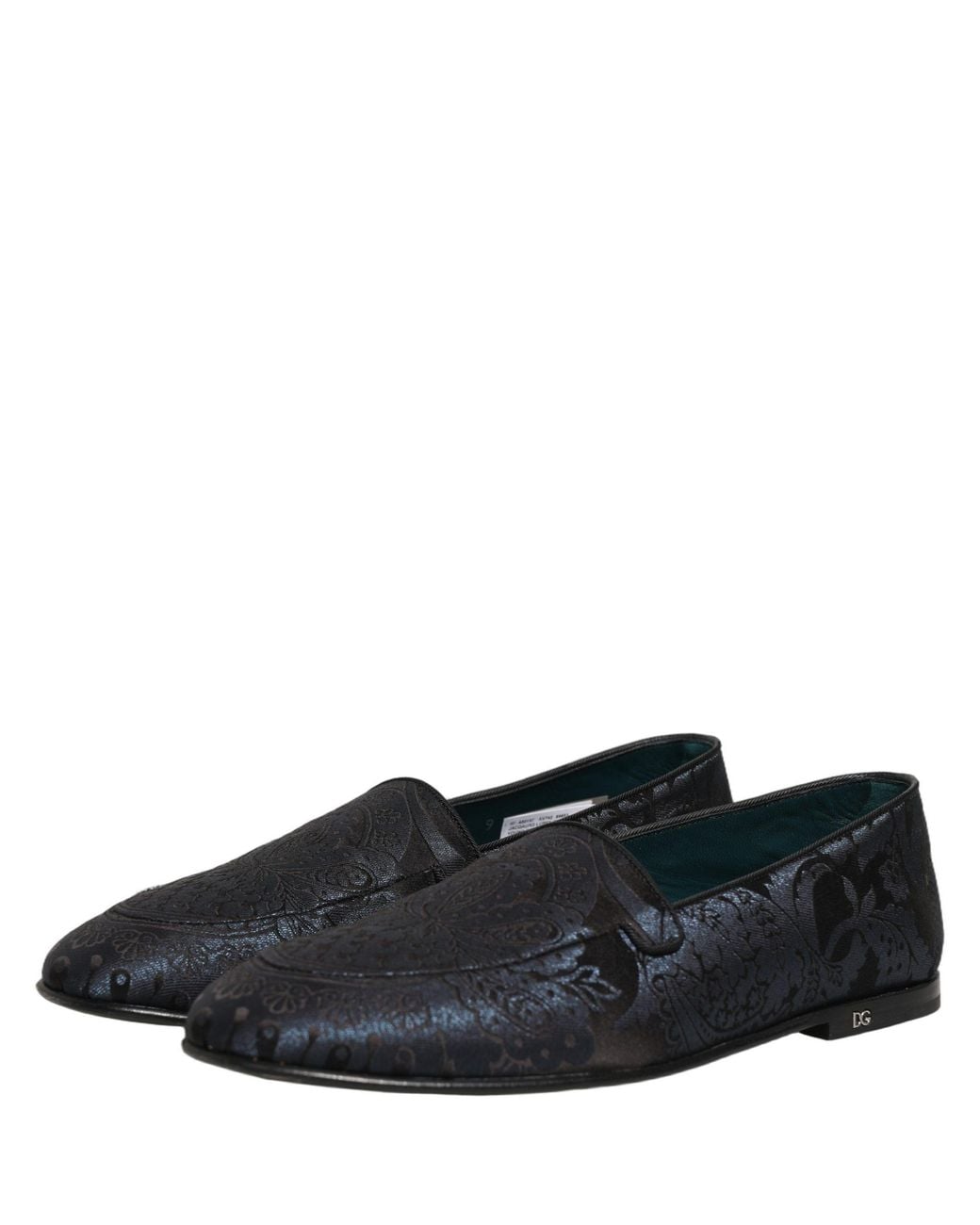Dolce & Gabbana Green Jacquard Leather Slip On Loafers Shoes for men