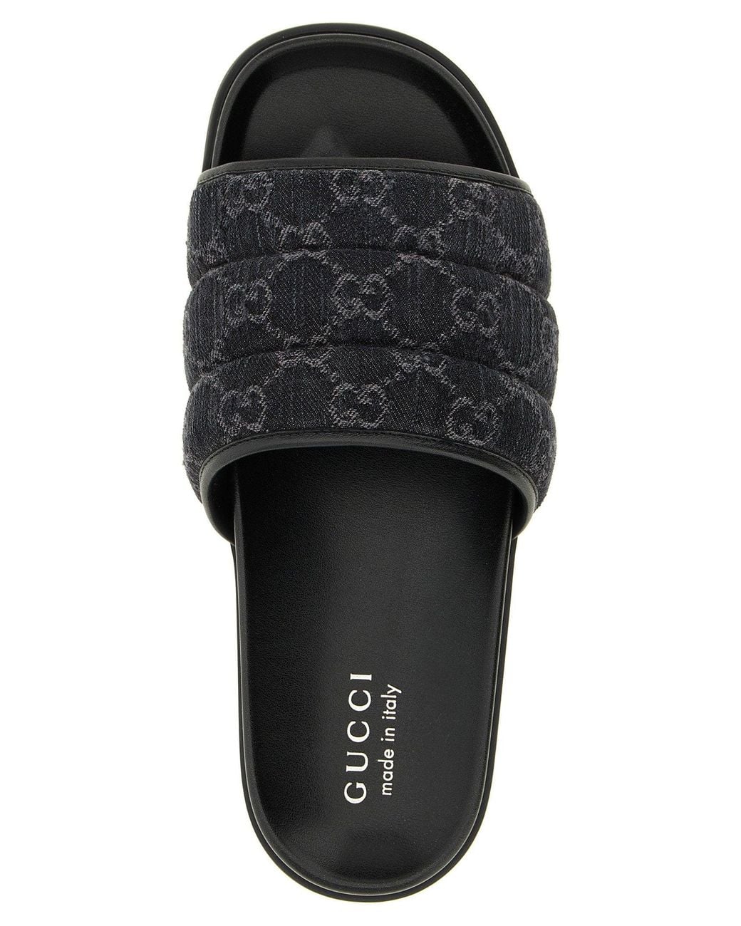Gucci Black Gg Quilted Denim Slides for men