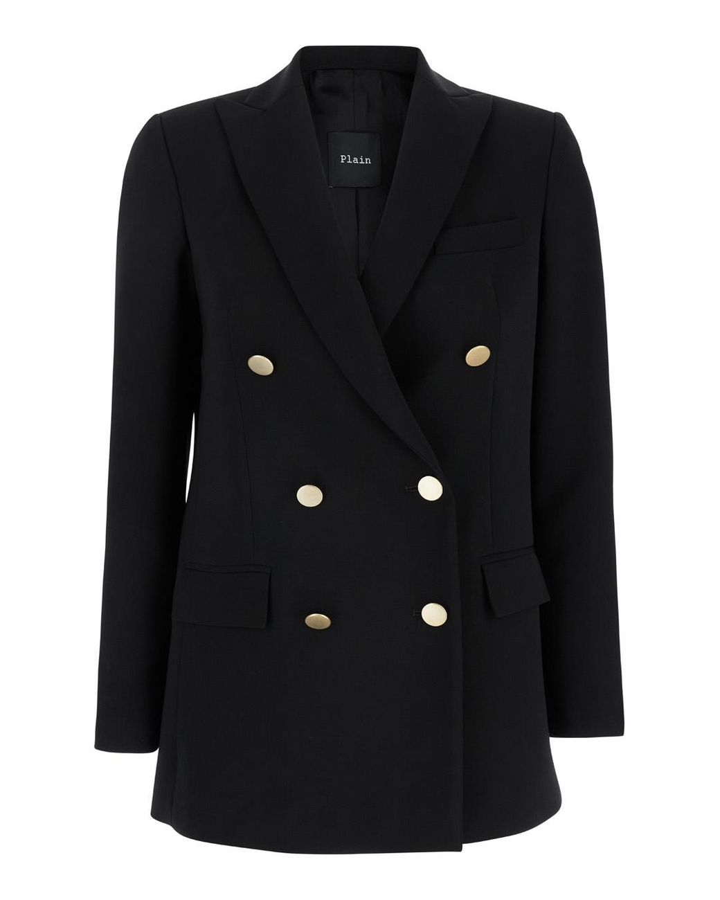 Le Plain Black Double-Breasted Jacket With Golden Buttons