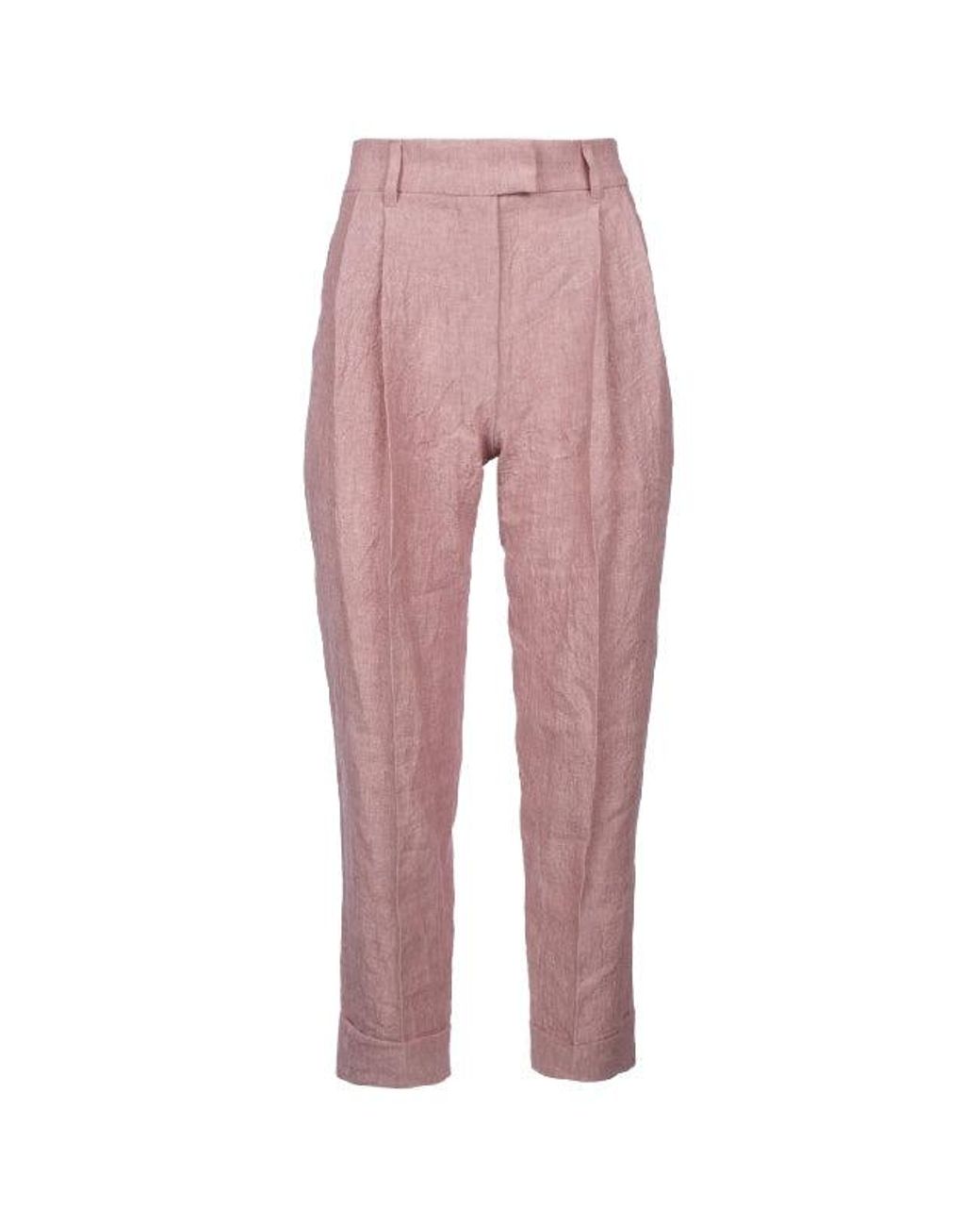 Brunello Cucinelli Pink Rosa Linen Tapered Trousers