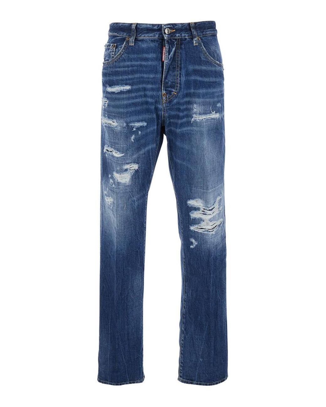DSquared² Blue Jeans 642 With All-Over Ripped Details And Logo Patch On The Back for men