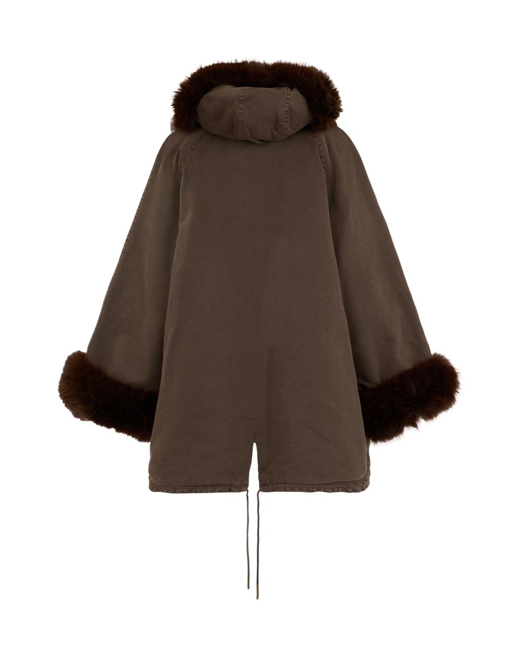 Pinko Brown Hooded Jacket With Faux Fur Sleeves