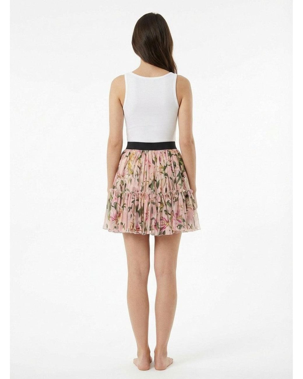 Dolce & Gabbana White Dolce & Gabbana Floral Silk Pleated Skirt