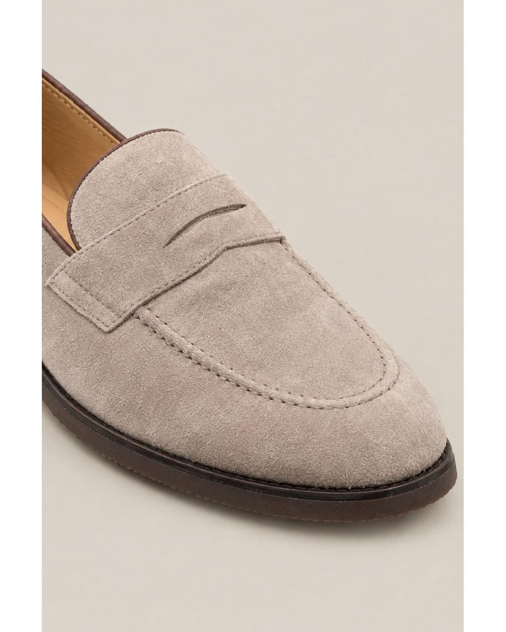 Brunello Cucinelli Natural Avola Suede Penny Loafer Shoes for men