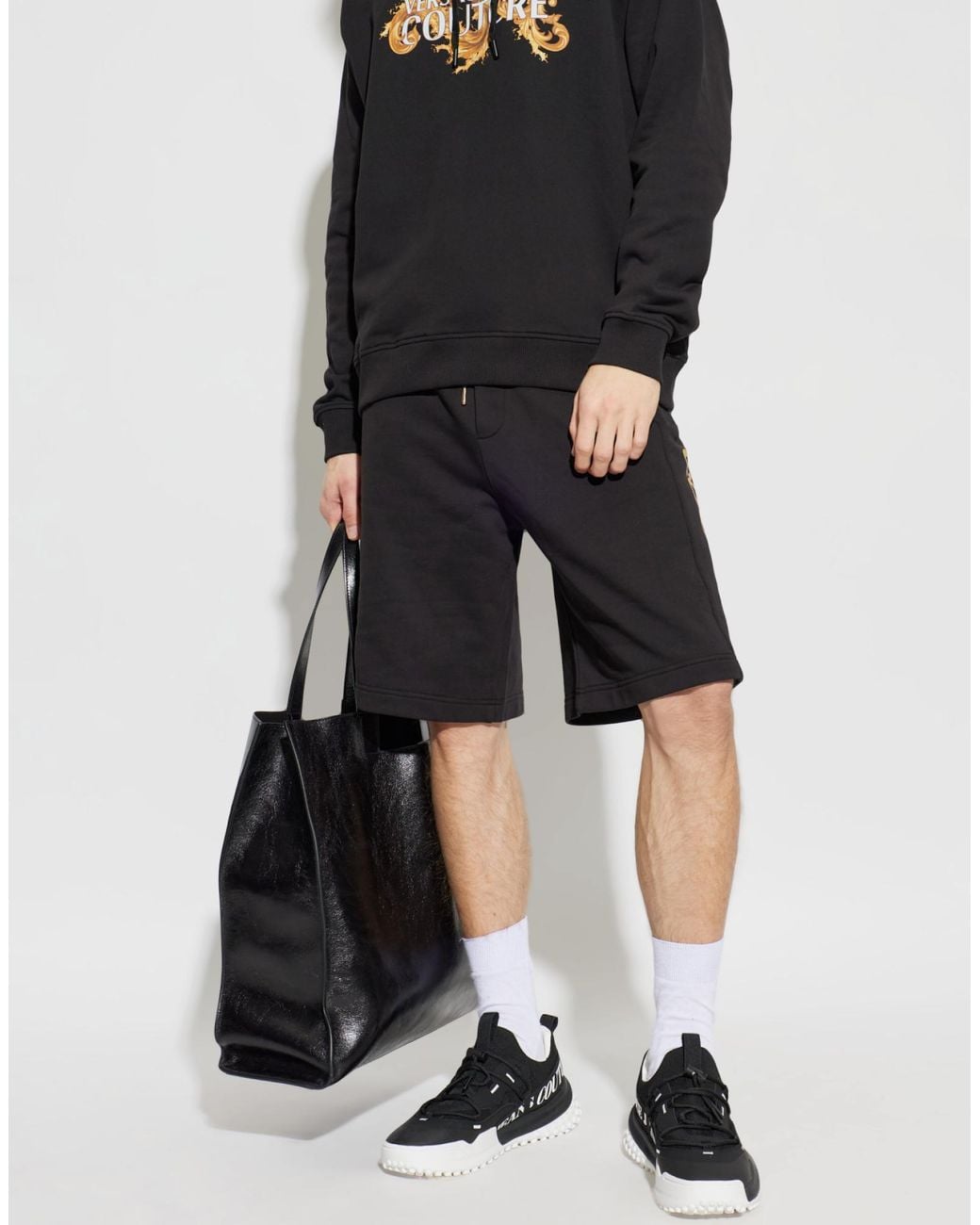 Versace Black Vjc Logo Print Low-Top Sneakers for men