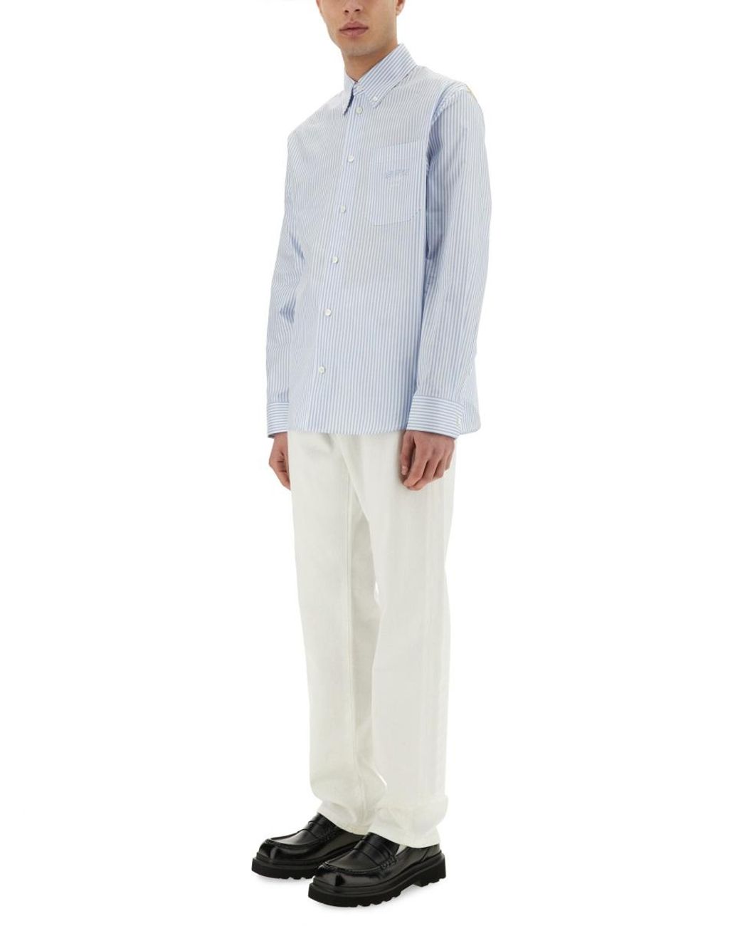 Versace Blue Versace Striped Cotton With Silk Insert Shirt for men