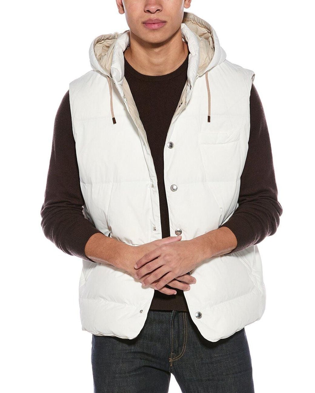 Brunello Cucinelli White Off- Sleeveless Quilted Vest Clothing for men