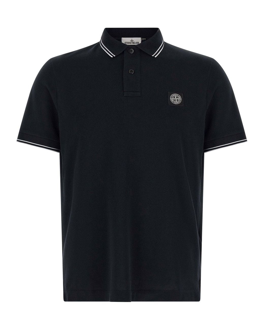 Stone Island Black Logo-Embroidered Cotton Piqué Polo Shirt