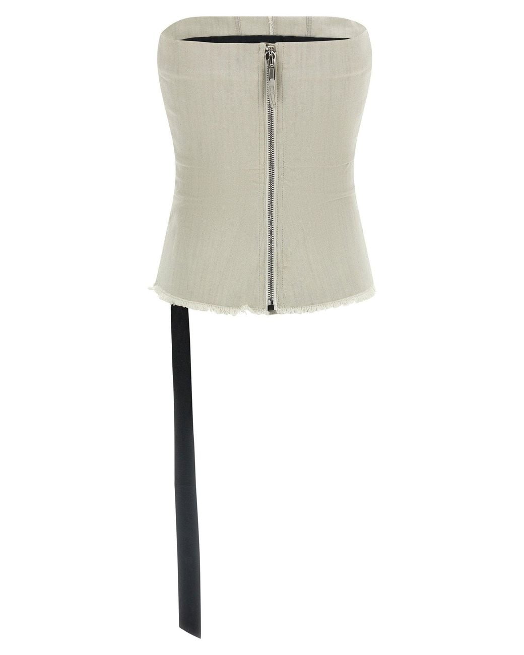 Rick Owens White Garment-Dyed Cotton Denim Bustier Tank Top