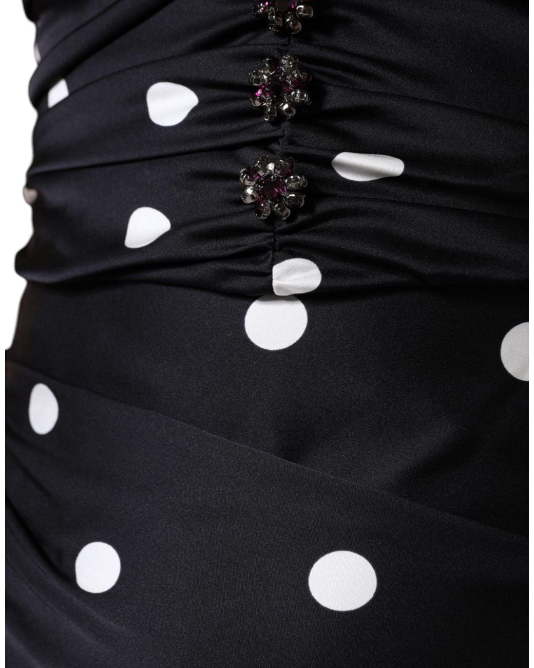 Dolce & Gabbana Black Silk Polka Dot Vneck Tassel Midi Dress