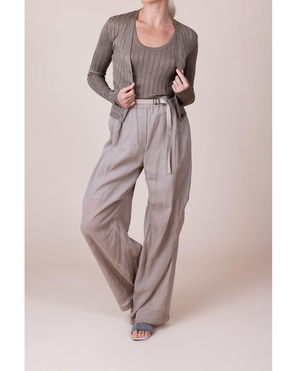 Brunello Cucinelli Brown Taupe Silk Blend Sweater