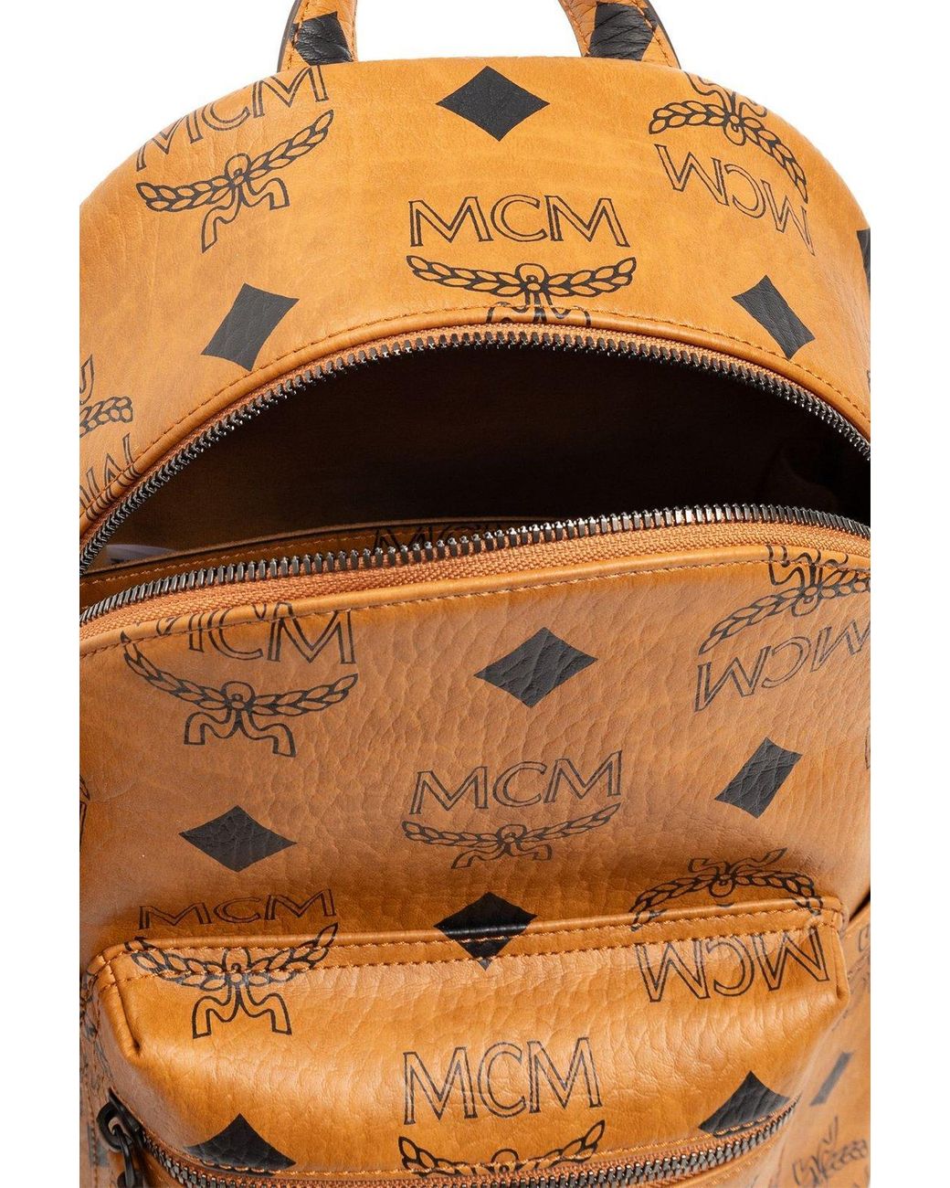 MCM ロゴプリント ブラウンレザー バッグ MCM ロゴプリント ハンドバッグ ブラウン - メルカリ