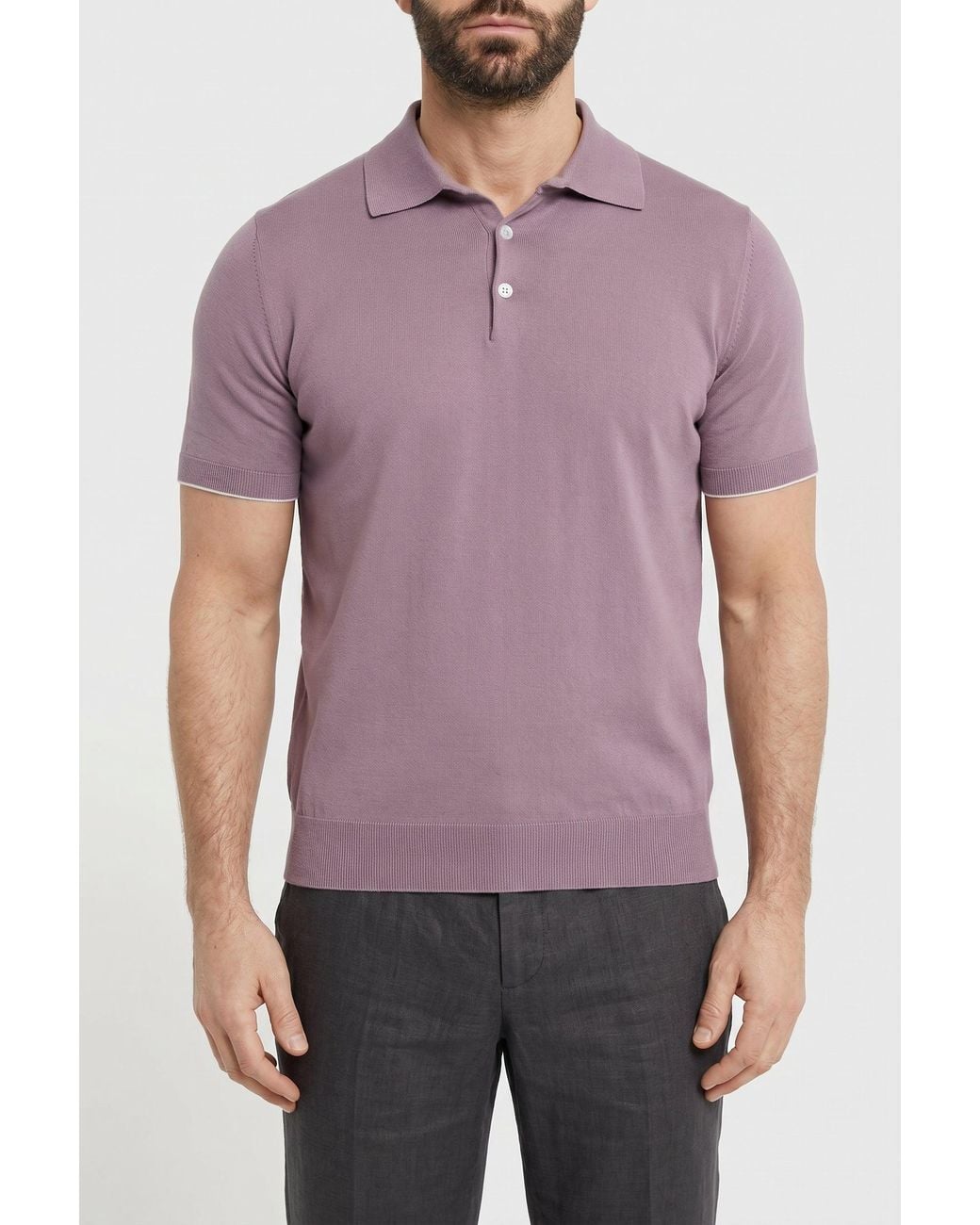 Brunello Cucinelli Purple Light Cotton Polo Shirt for men