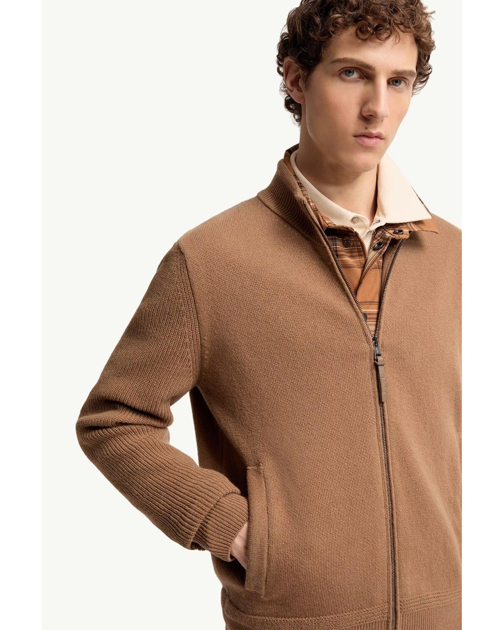 Moncler Brown Moncler Wool & Cashmere Zip-Up Cardigan for men