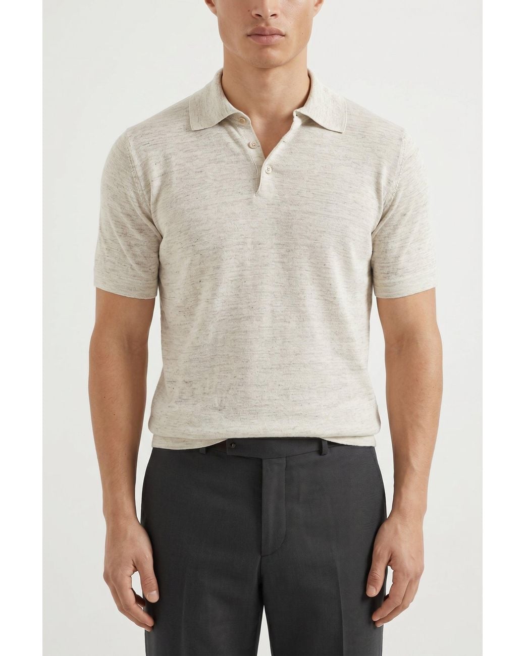 Brunello Cucinelli Natural Light Linen Blend Polo Clothing for men