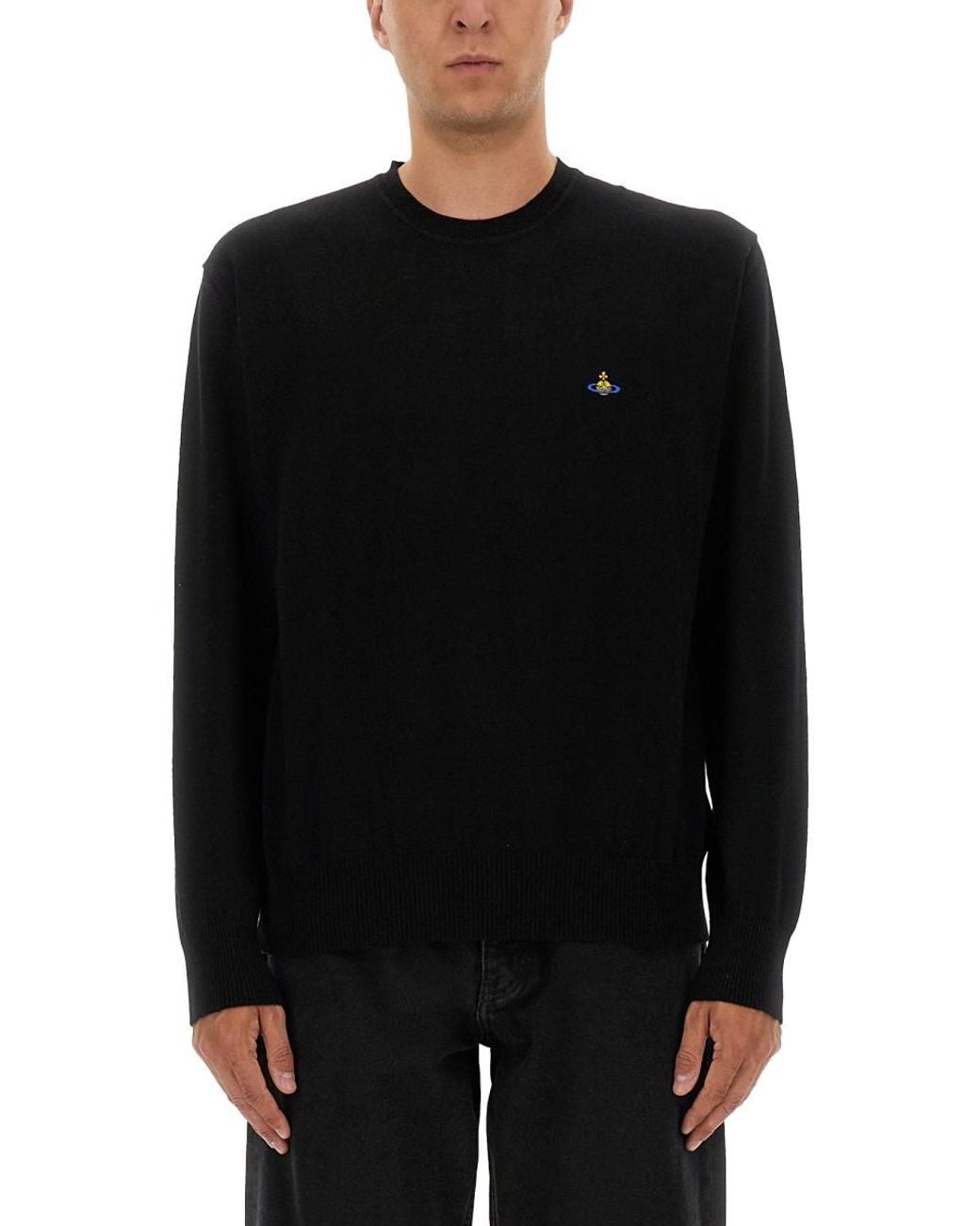 Vivienne Westwood Black Jersey With Logo Cotton Cashmere Jumpers for men