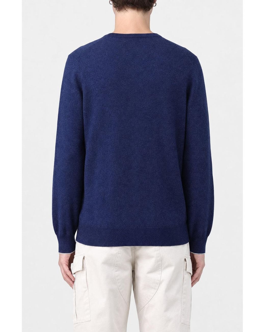 Brunello Cucinelli Blue Wool V Neck Sweater for men