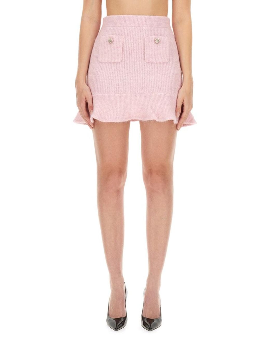 Self-Portrait Pink Knitted Mini Skirt Alpaca Hair