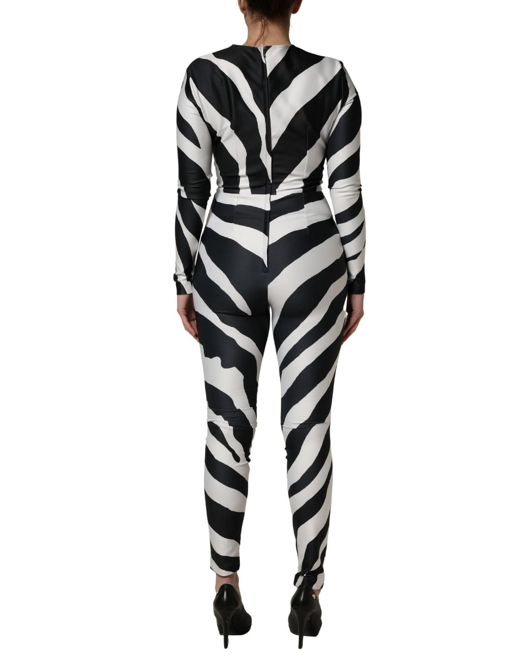 Dolce & Gabbana Black Polyester Zebra Pattern Jumpsuit And Elastane