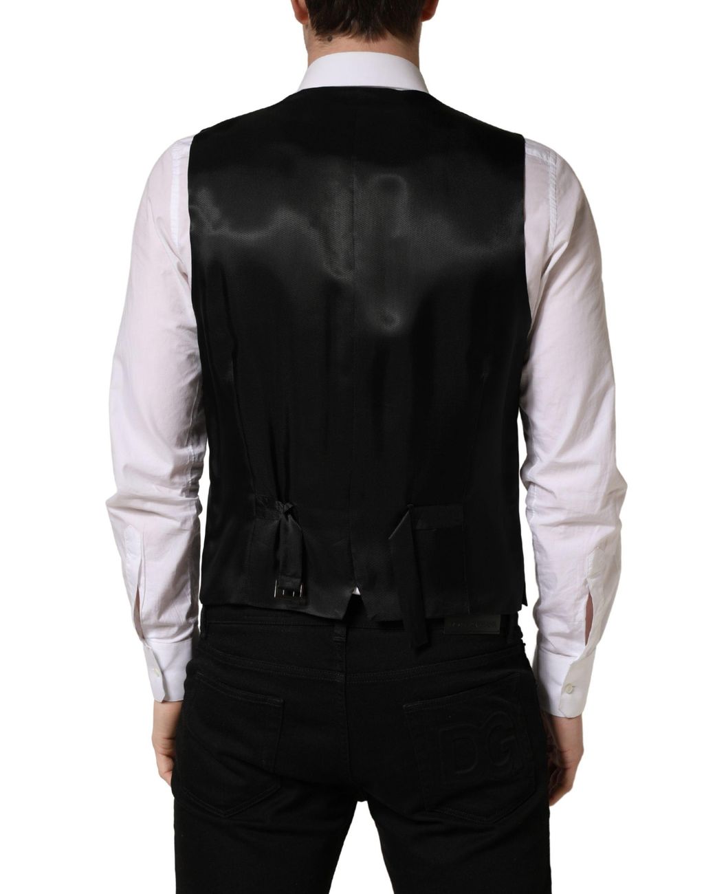 Dolce & Gabbana Black Dark Single Breasted Waistcoat Vest Virgin Wool Silk Clothing for men