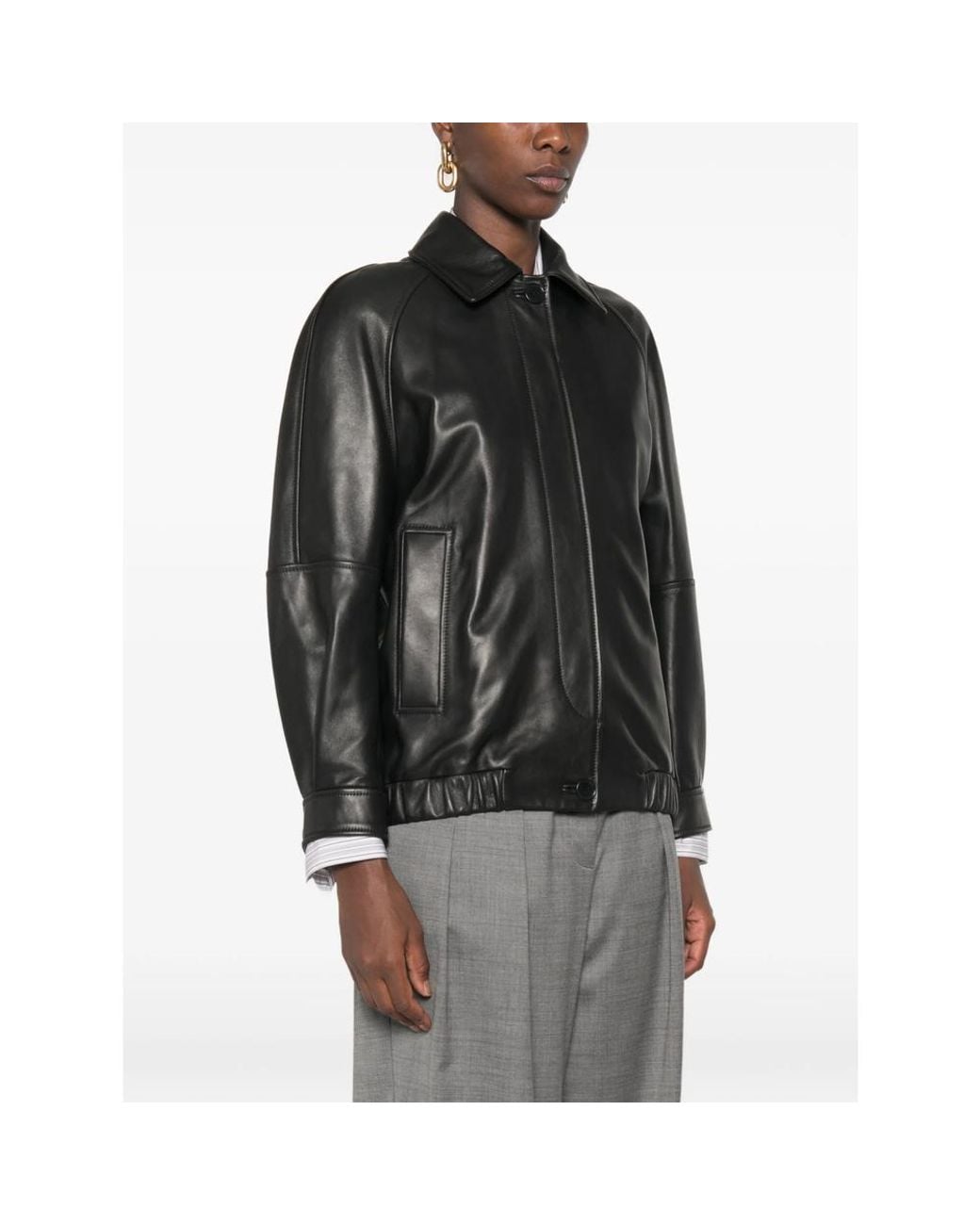 Salvatore Santoro Black Leather Jacket Lining: Acetate