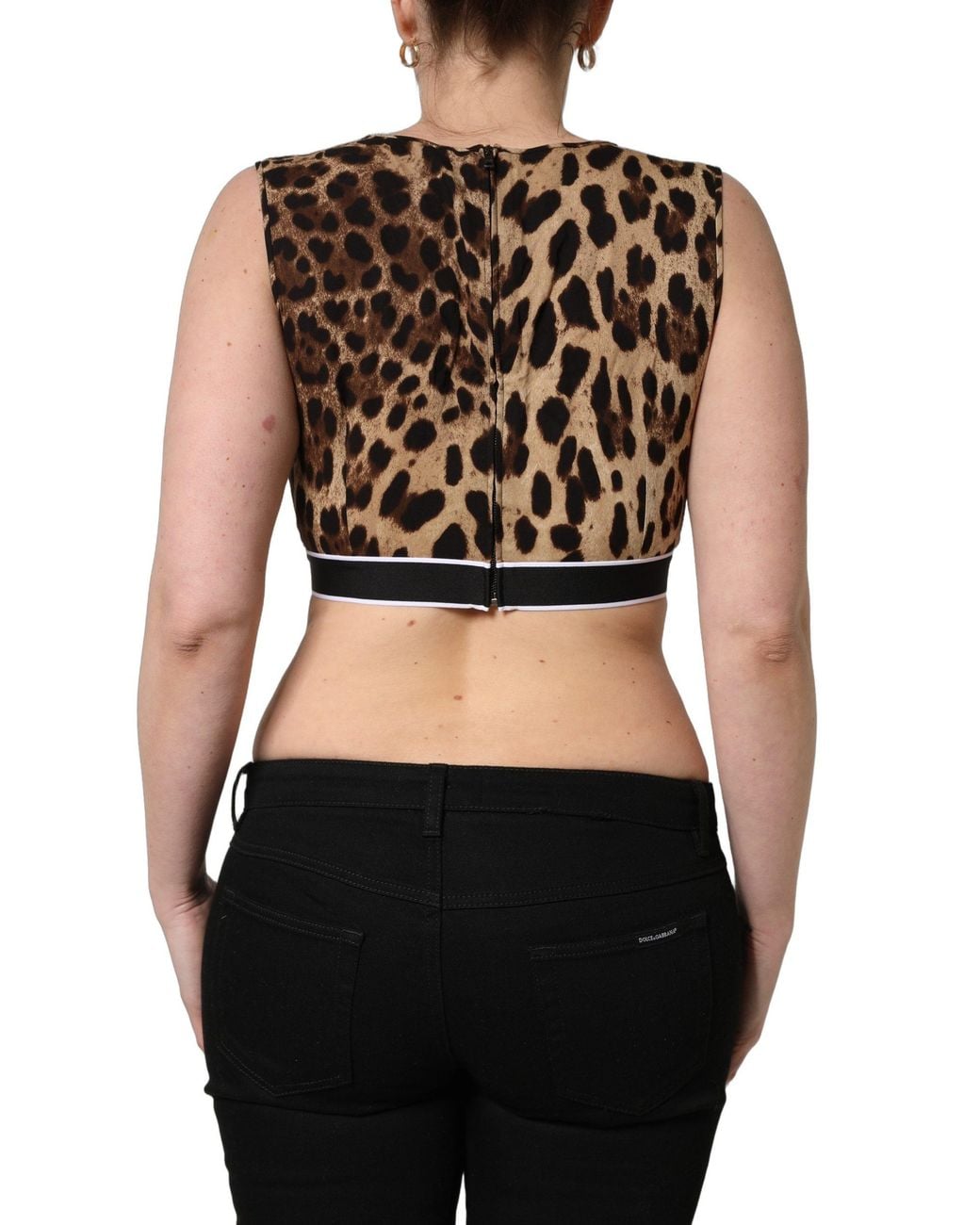 Dolce & Gabbana Brown Leopard Print Cropped Silk Tank Top Elastane