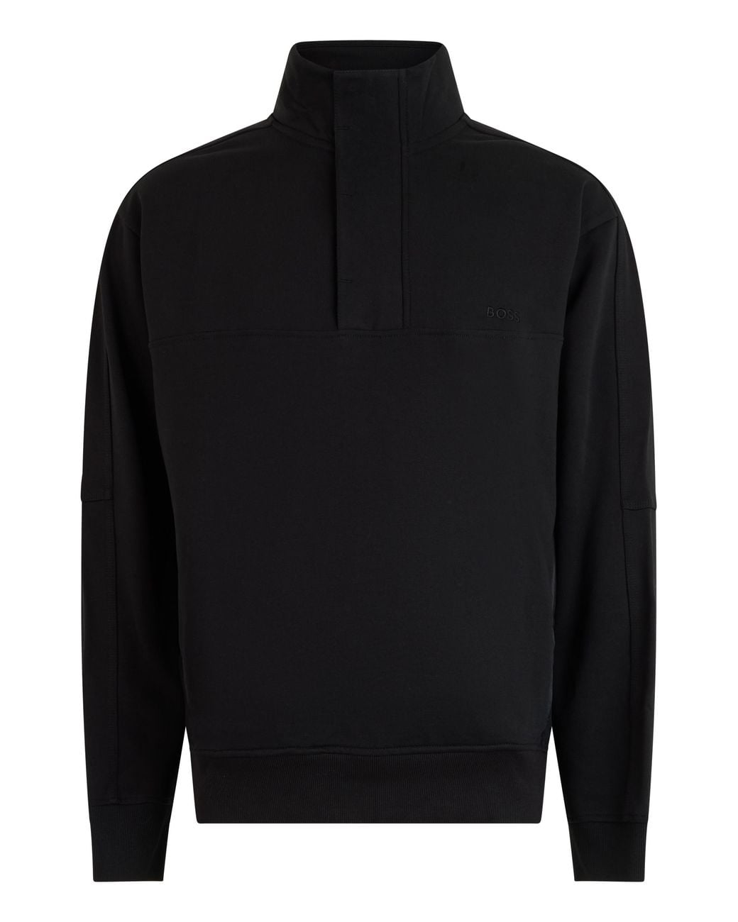 Boss Black Zip-Up Cotton Sweatshirt With High Collar for men