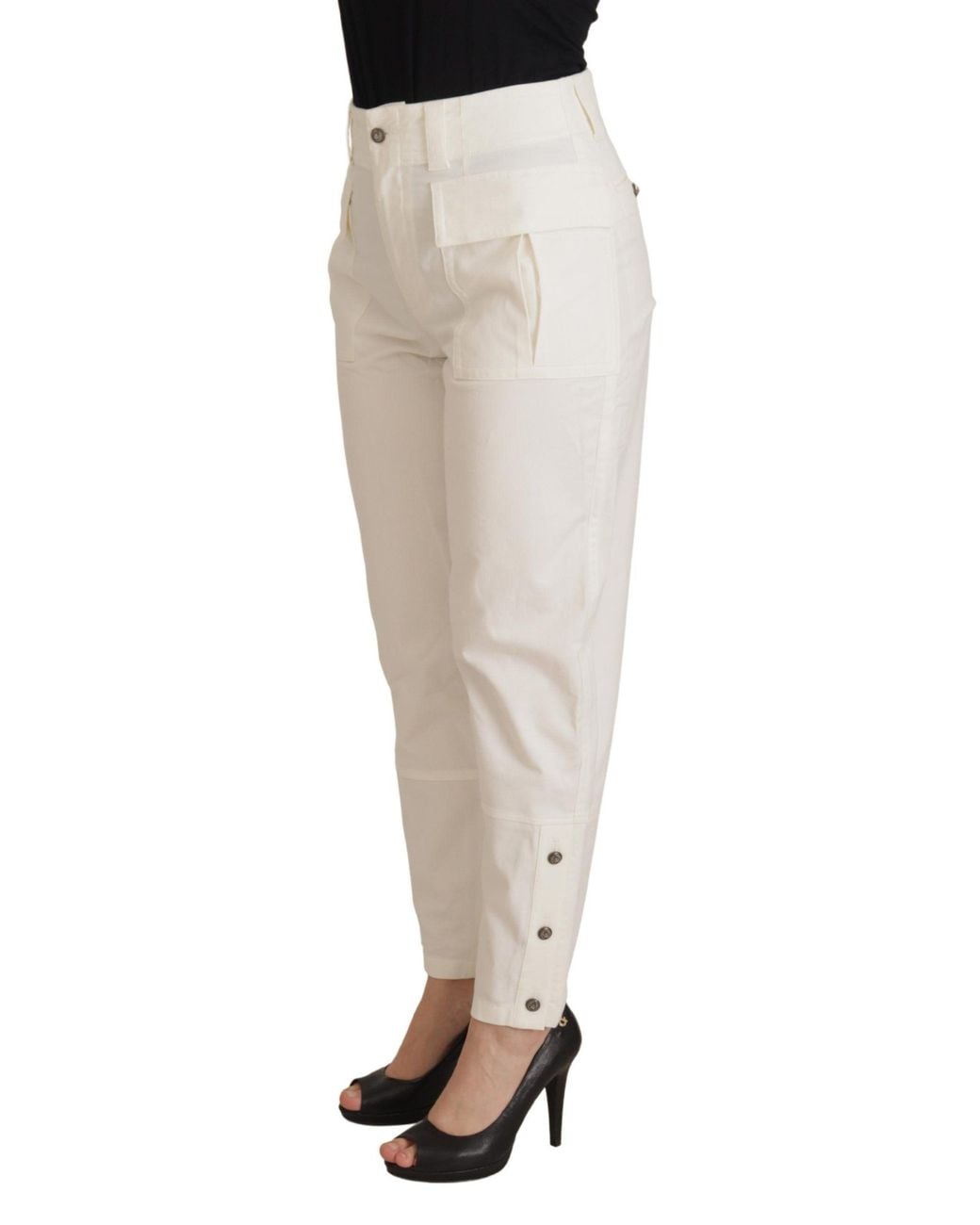 Dolce & Gabbana White High Waist Tapered Cotton Pants Elastane