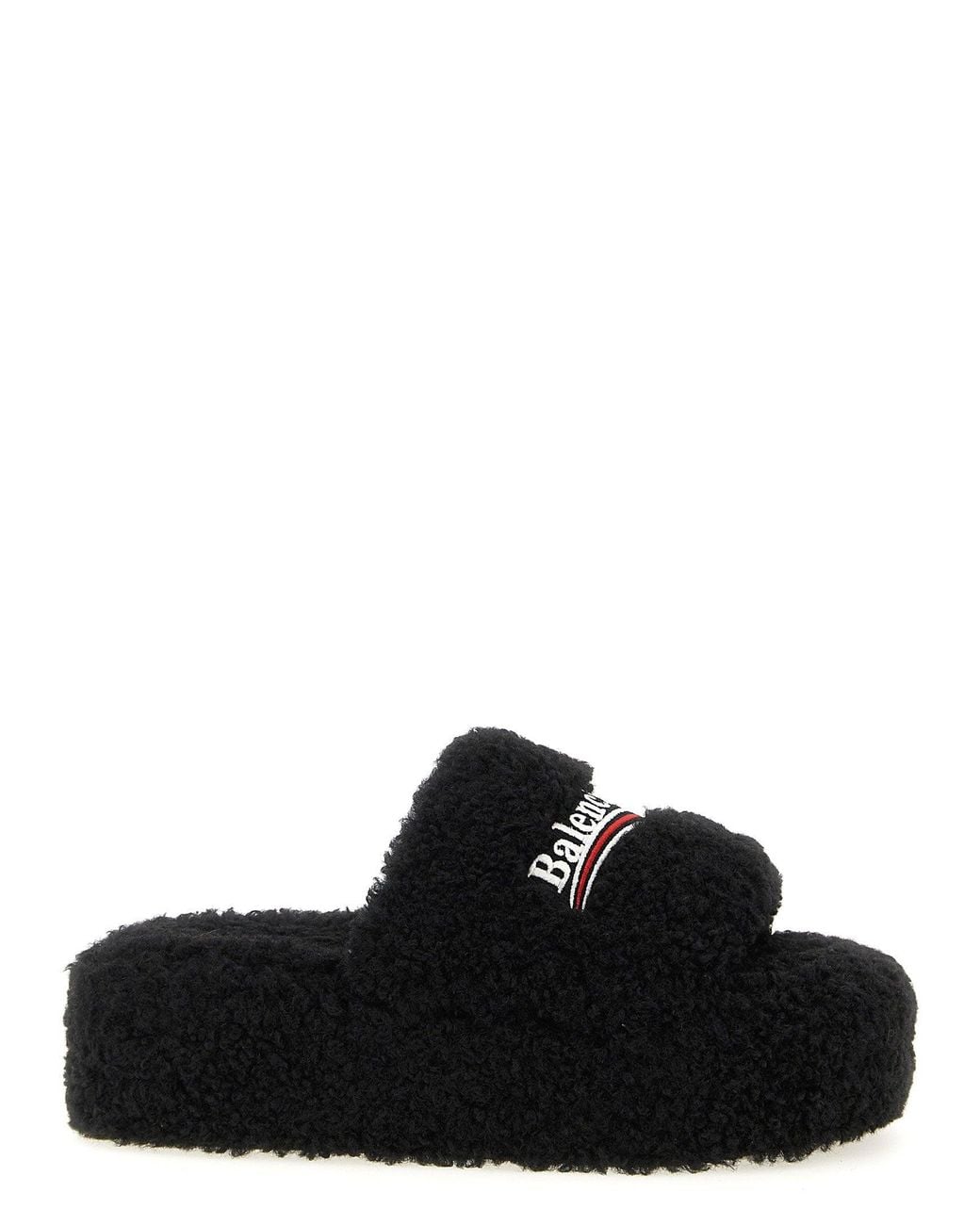 Balenciaga Black Furry Platform Slide