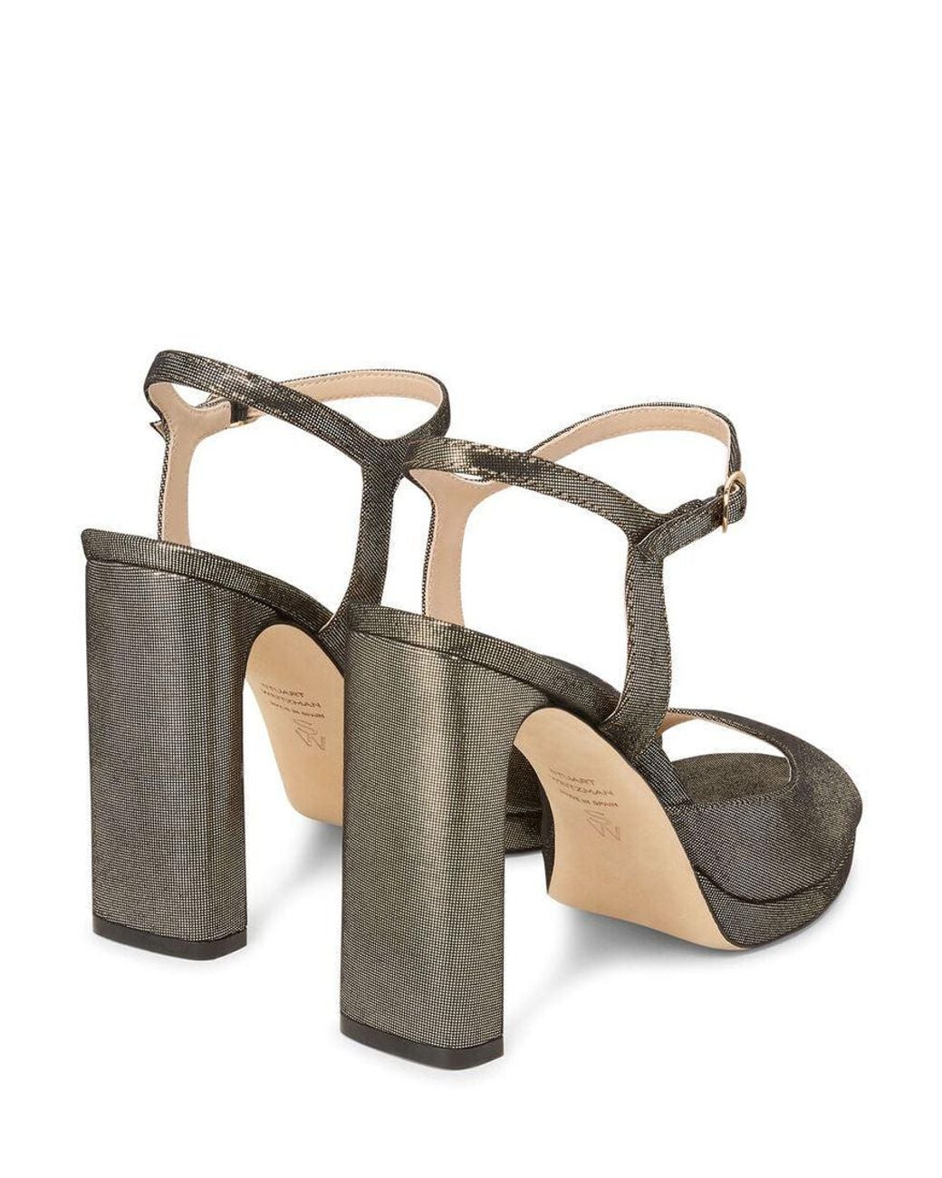 Stuart Weitzman Stuart Weitzman Metallic Textile Block Heel Platform Sandal — Platinum