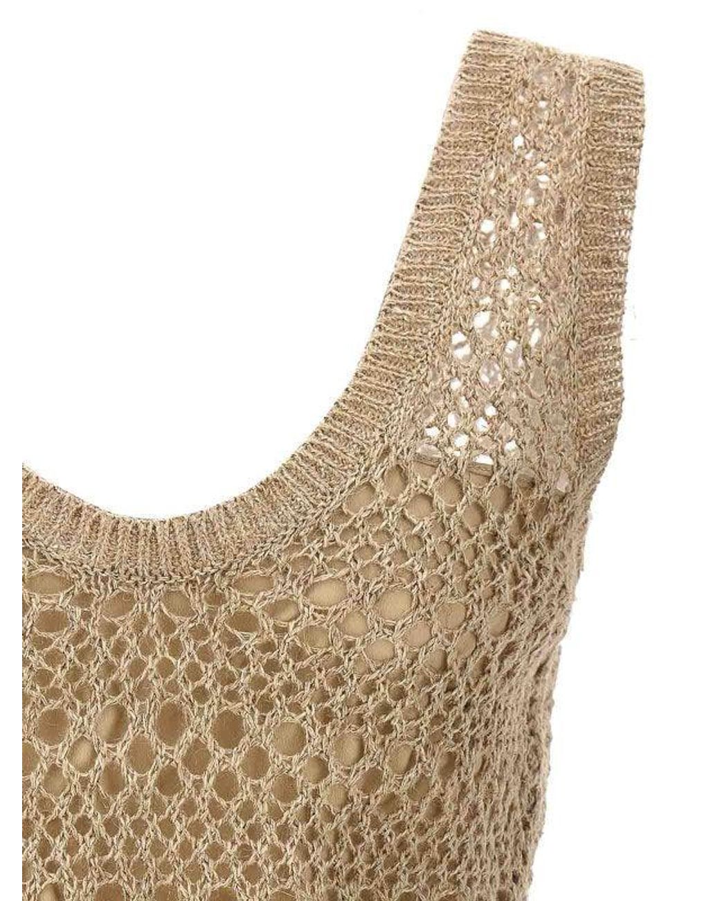 Brunello Cucinelli White Linen Silk Knit Top