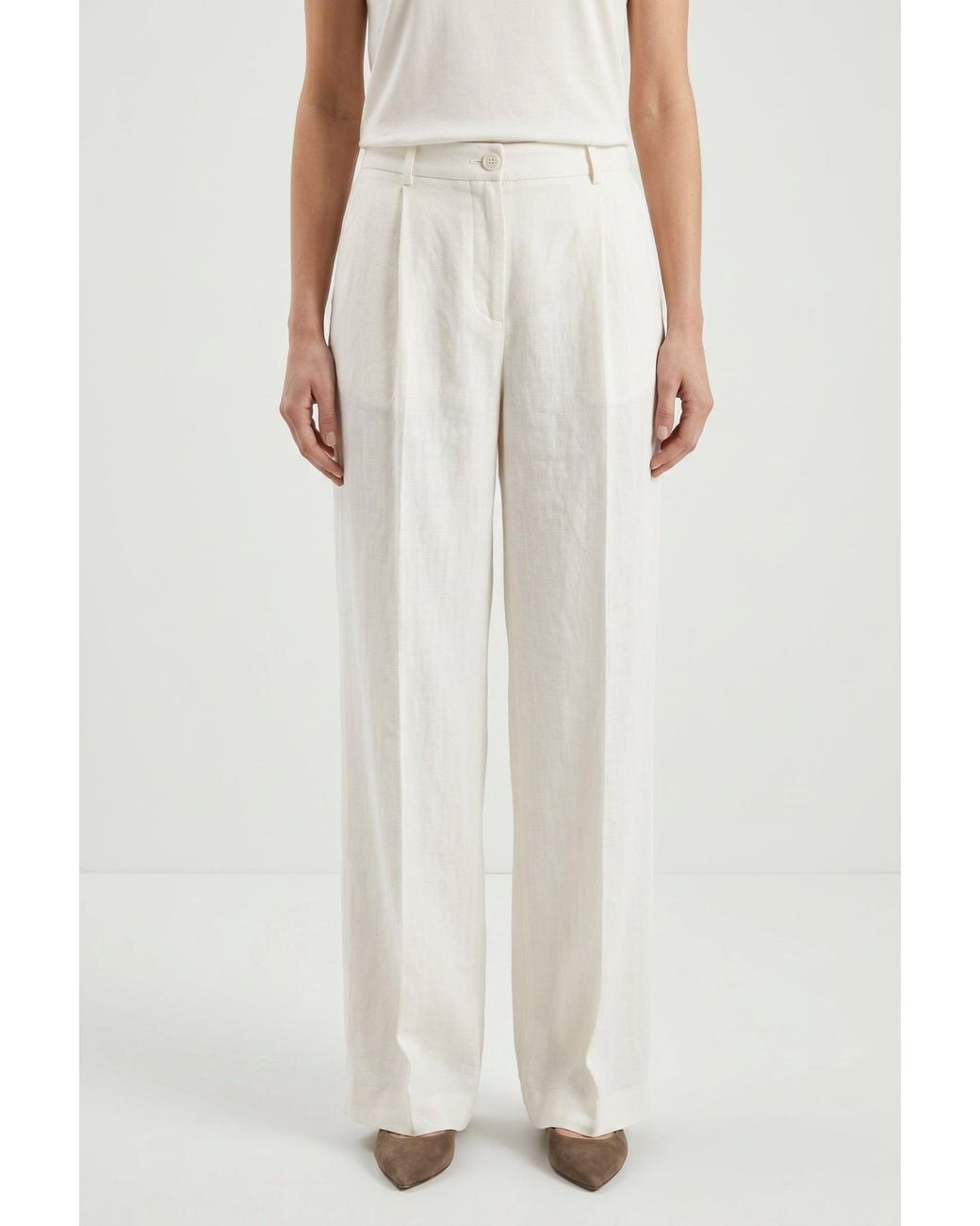 Brunello Cucinelli White Off Linen Wide Trousers