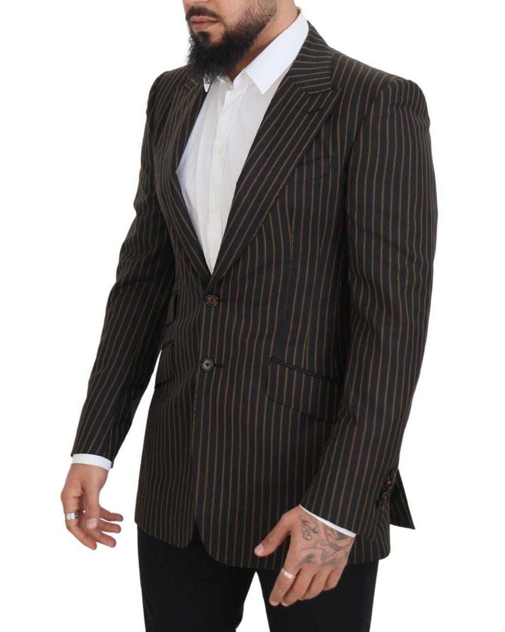 Dolce & Gabbana Black Striped Single Breasted Blazer for men