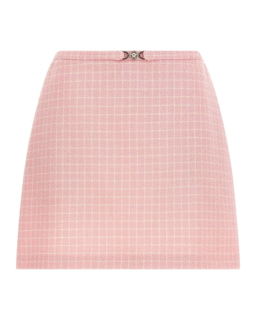 Versace Pink Checked Wool Tweed Skirt