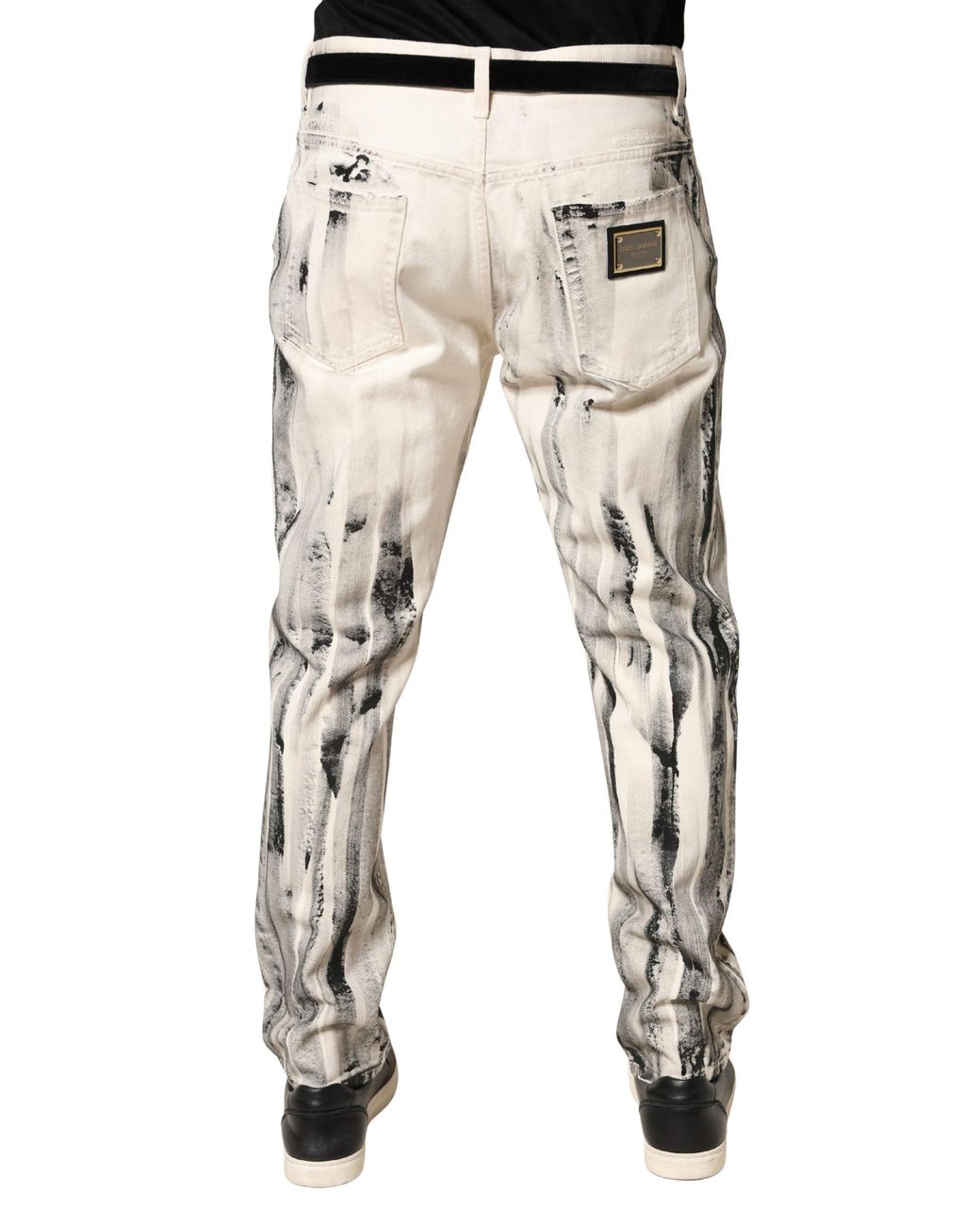 Dolce & Gabbana Natural Distressed Paint Print Loosedenim Jeans Cotton Clothing for men